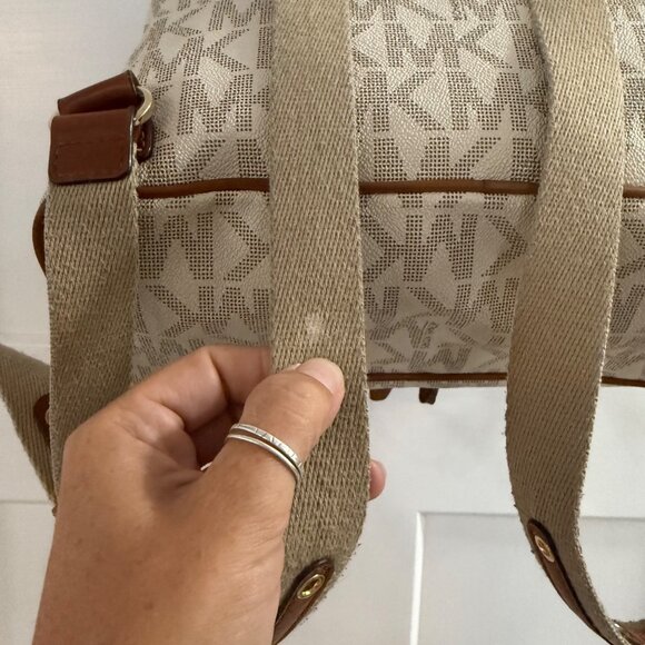 Michael Kors Monogram Canvas Backpack With Leather Trim & Gold Accents - Picture 8 of 12